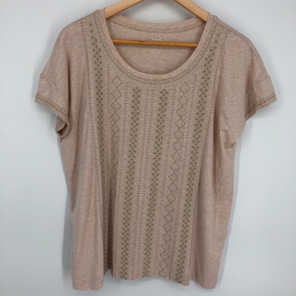 J Jill Pure Jill Womens Embroidered Scoop Neck Tee Size Medium Cream Cotton Boho - Picture 1 of 10